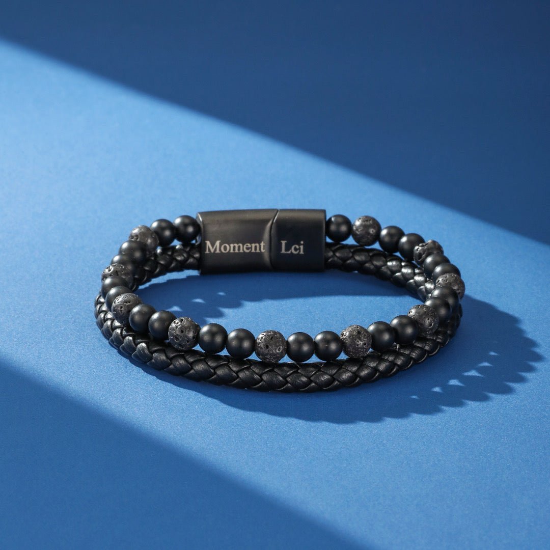 Bracelet Homme Cuir Œil de Tigre Pierre de Lave - Biloria