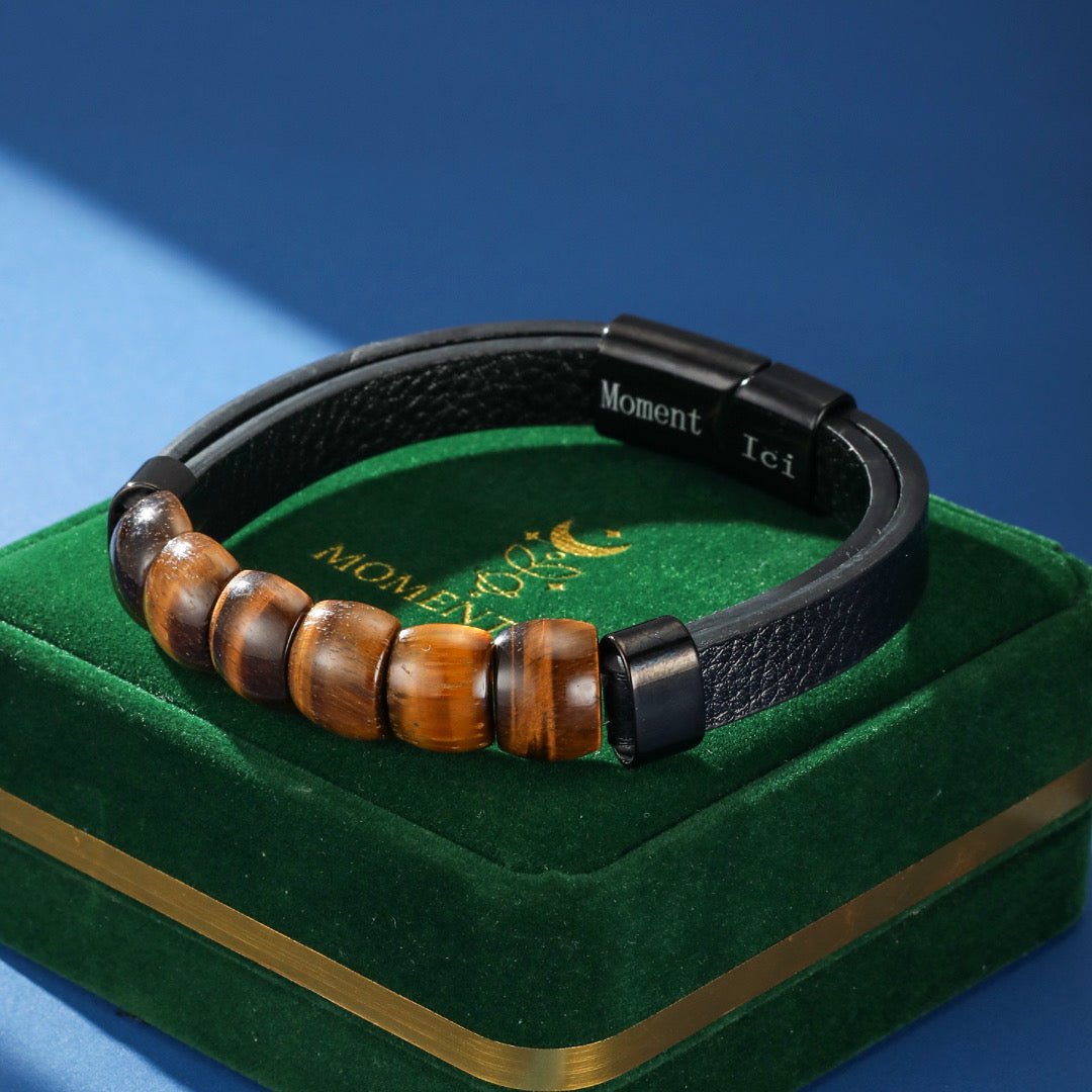 Bracelet Homme Cuir Pierres Naturelles Force Totale - Biloria
