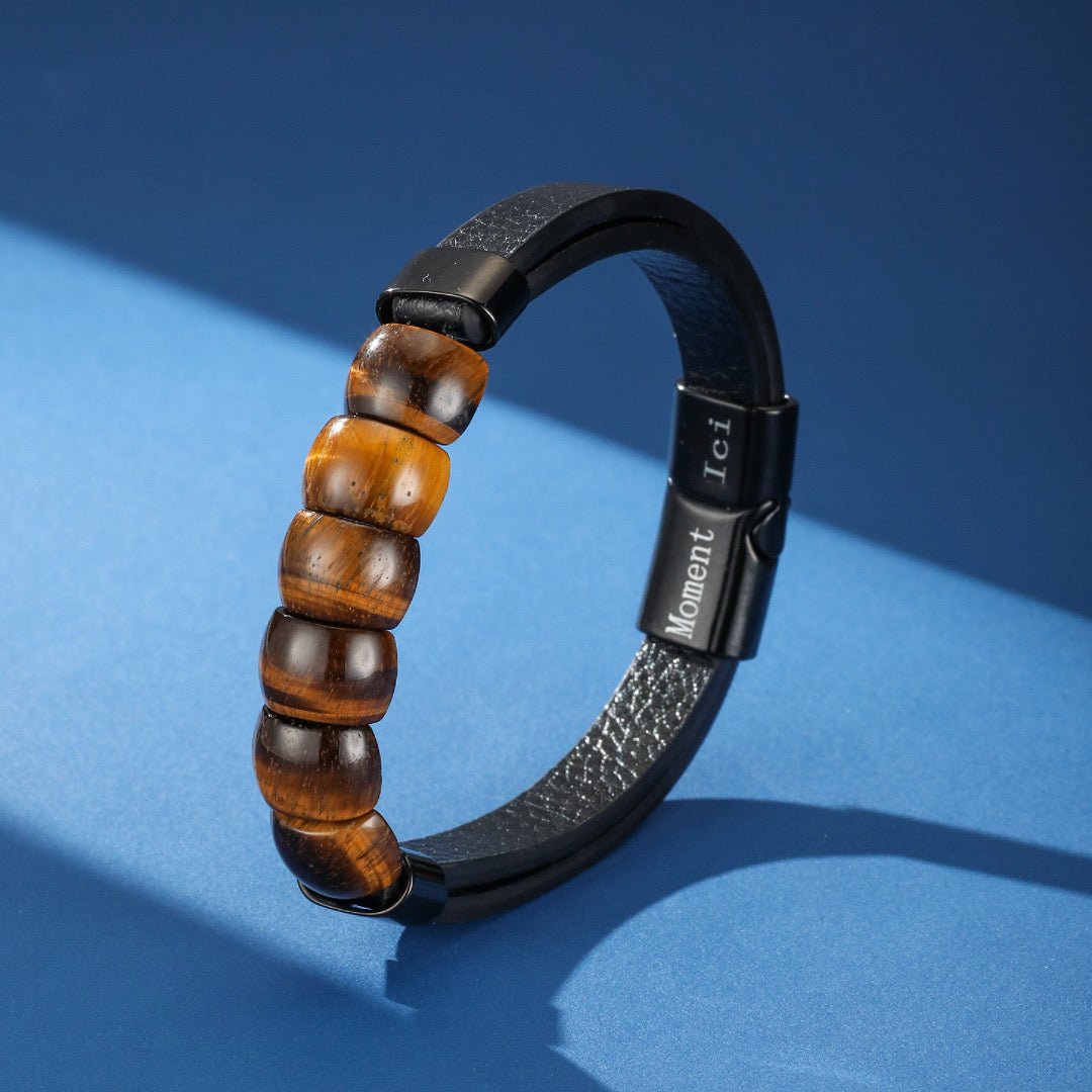 Bracelet Homme Cuir Pierres Naturelles Force Totale - Biloria