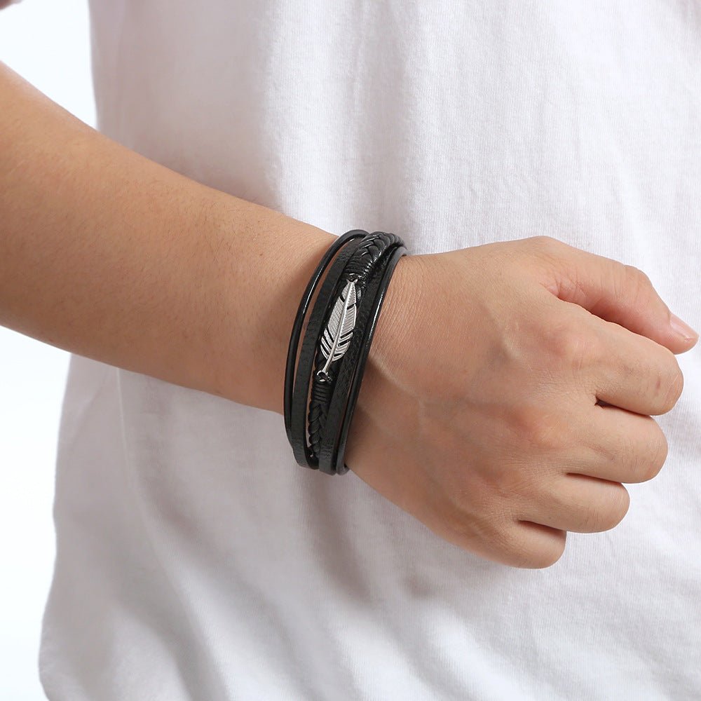 Bracelet Homme Cuir Plume - Protection et Élégance - Biloria