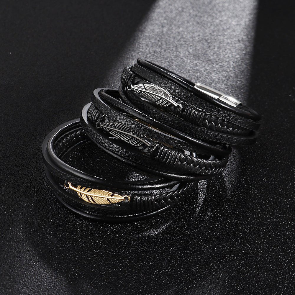 Bracelet Homme Cuir Plume - Protection et Élégance - Biloria