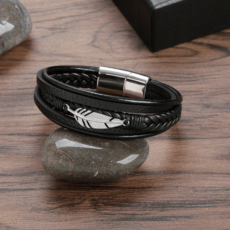 Bracelet Homme Cuir Plume - Protection et Élégance - Biloria