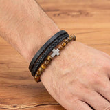 Bracelet Homme Cuir Tressé Croix Foi et Force - Biloria