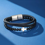 Bracelet Homme Cuir Tressé Croix Foi et Force - Biloria