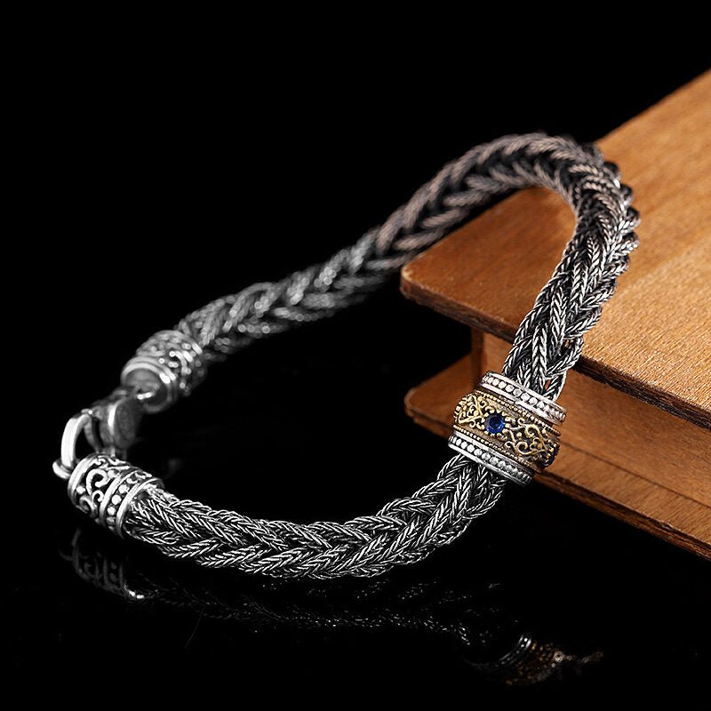 Bracelet Homme Guerrier Nordique Argent et Zircon - Biloria