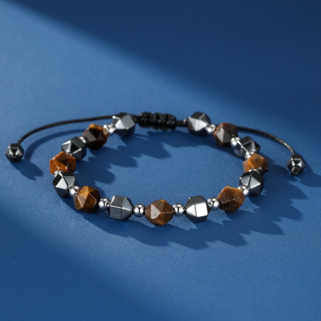 Bracelet Homme Hématite et Œil de Tigre Protection Ancrage - Biloria