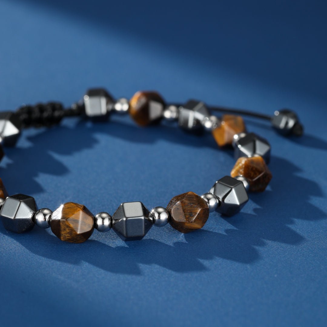 Bracelet Homme Hématite et Œil de Tigre Protection Ancrage - Biloria