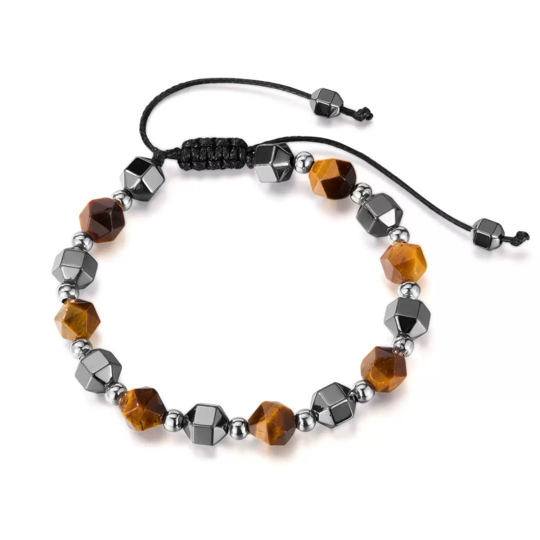 Bracelet Homme Hématite et Œil de Tigre Protection Ancrage - Biloria