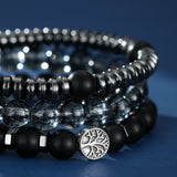 Bracelet Homme Hématite Obsidienne Flocon de Neige Protection Racine - Biloria
