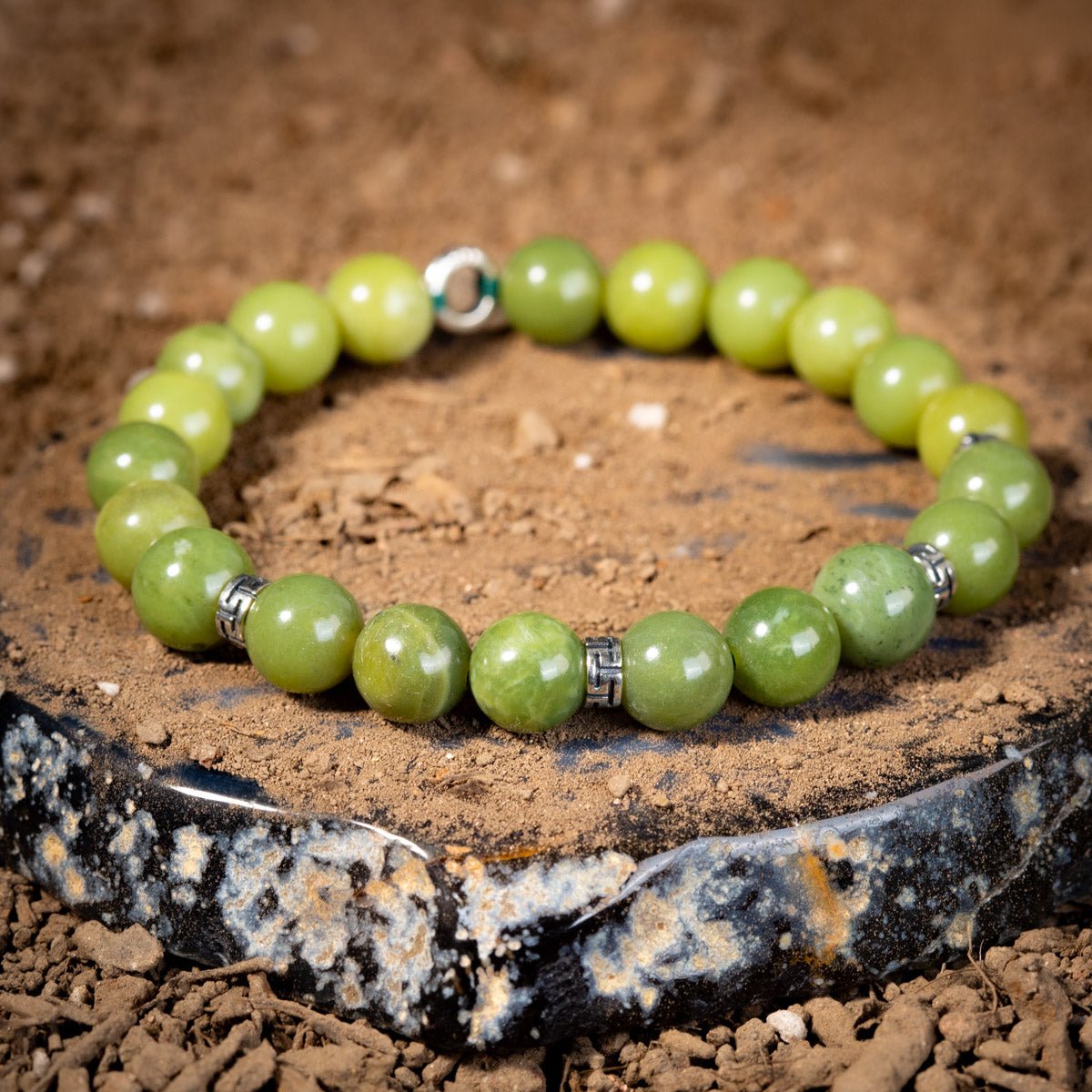 Bracelet Homme Jade Olive en Argent 925 - Biloria