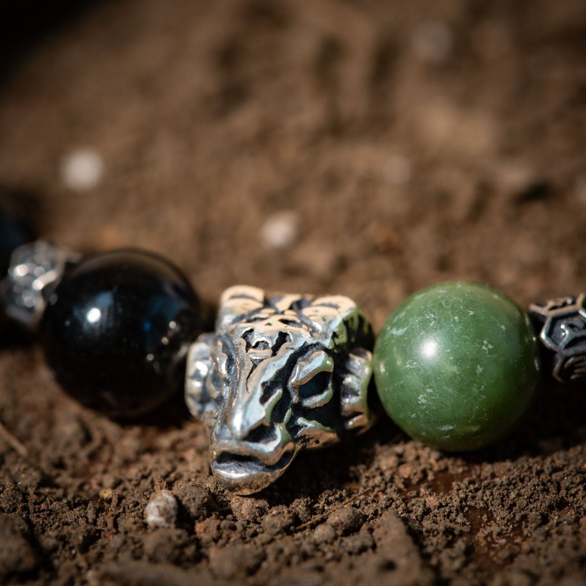 Bracelet Homme Jade Olive et Obsidienne Noire – Argent 925 - Biloria