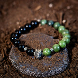 Bracelet Homme Jade Olive et Obsidienne Noire – Argent 925 - Biloria
