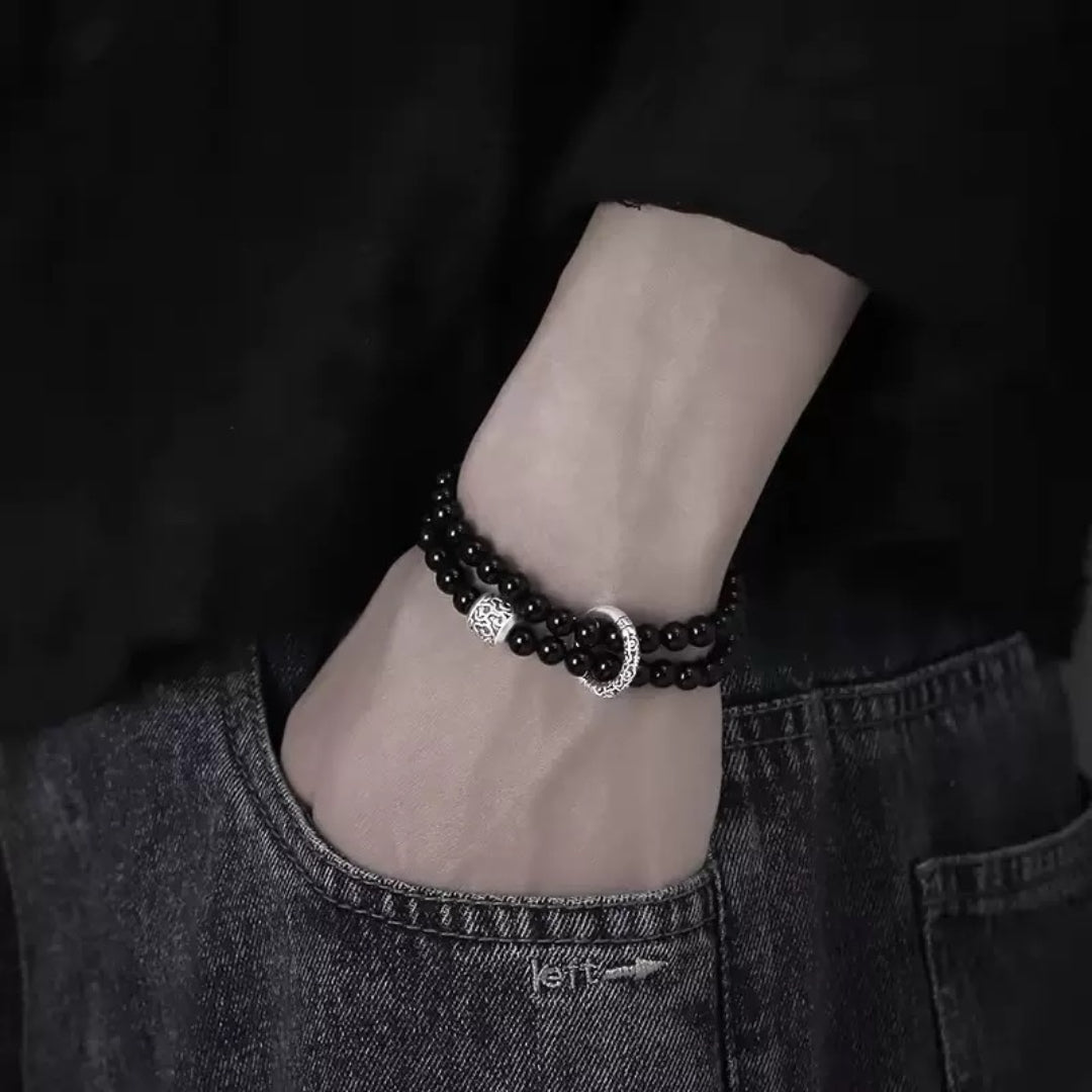 Bracelet Homme Obsidienne Noire Argent 999 – Dualité Ancestrale - Biloria