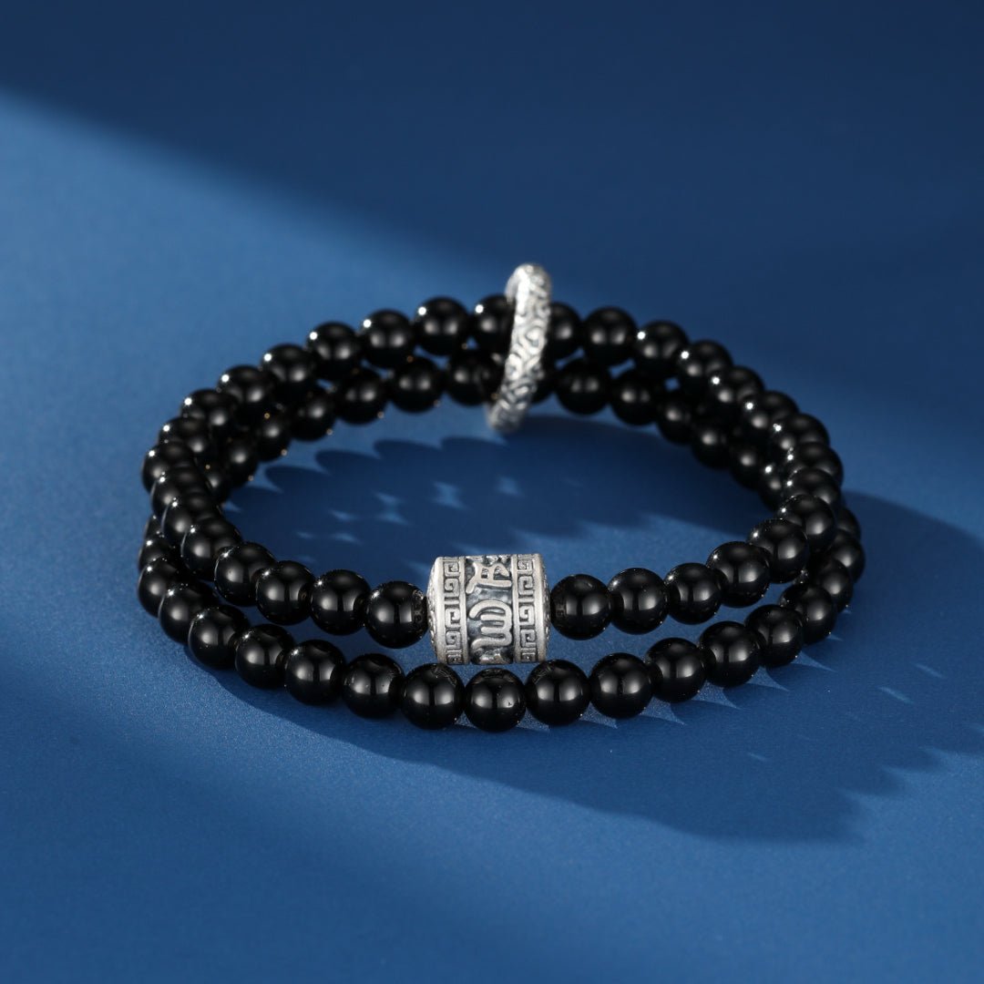Bracelet Homme Obsidienne Noire Argent 999 – Dualité Ancestrale - Biloria
