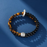 Bracelet Homme Obsidienne Œil de Tigre Argent 999 Fait Main - Biloria