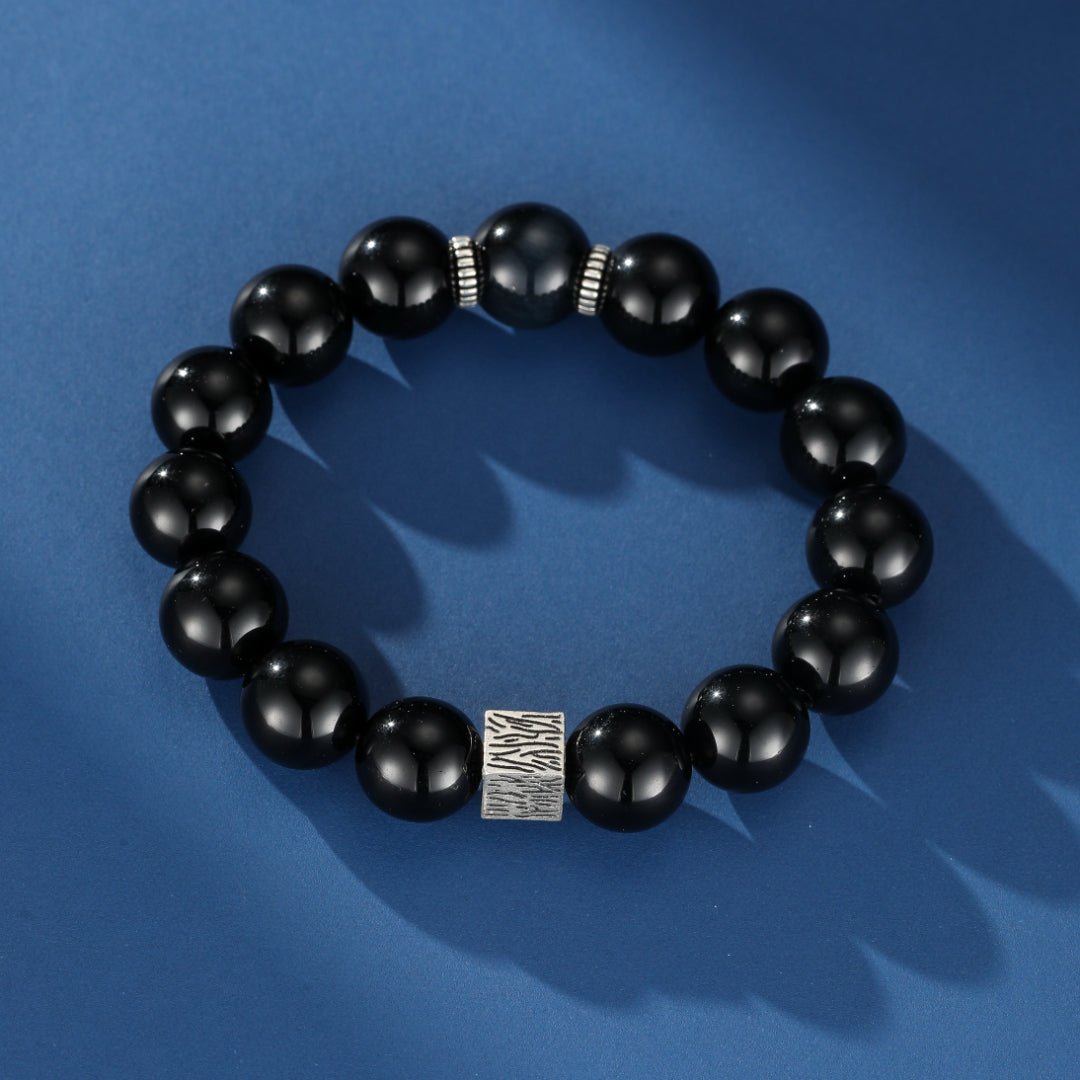 Bracelet Homme Obsidienne Œil de Tigre Aura Sombre Argent 925 - Biloria