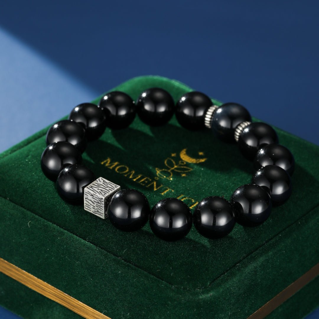 Bracelet Homme Obsidienne Œil de Tigre Aura Sombre Argent 925 - Biloria