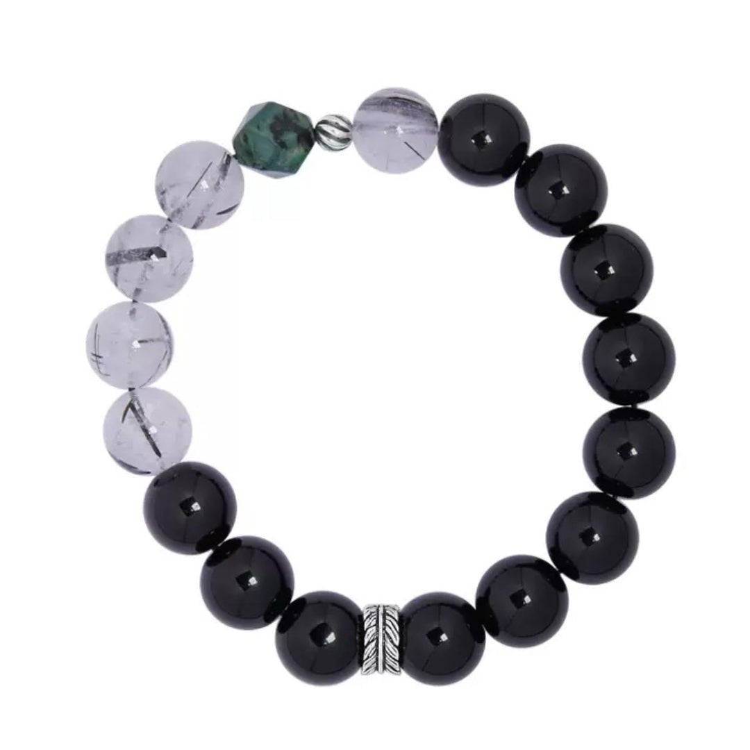Bracelet Homme Obsidienne Quartz Rutile Jaspe Kambaba Argent - Biloria