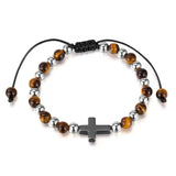 Bracelet Homme Œil de Tigre Hématite Croix Foi - Biloria
