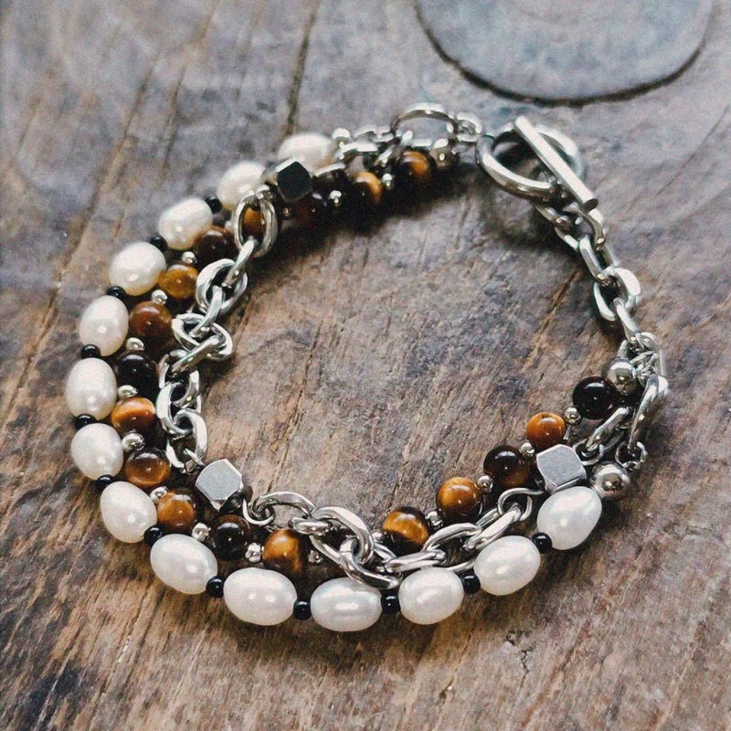 Bracelet Homme Perle et Œil de Tigre – Cadeau Naturel - Biloria