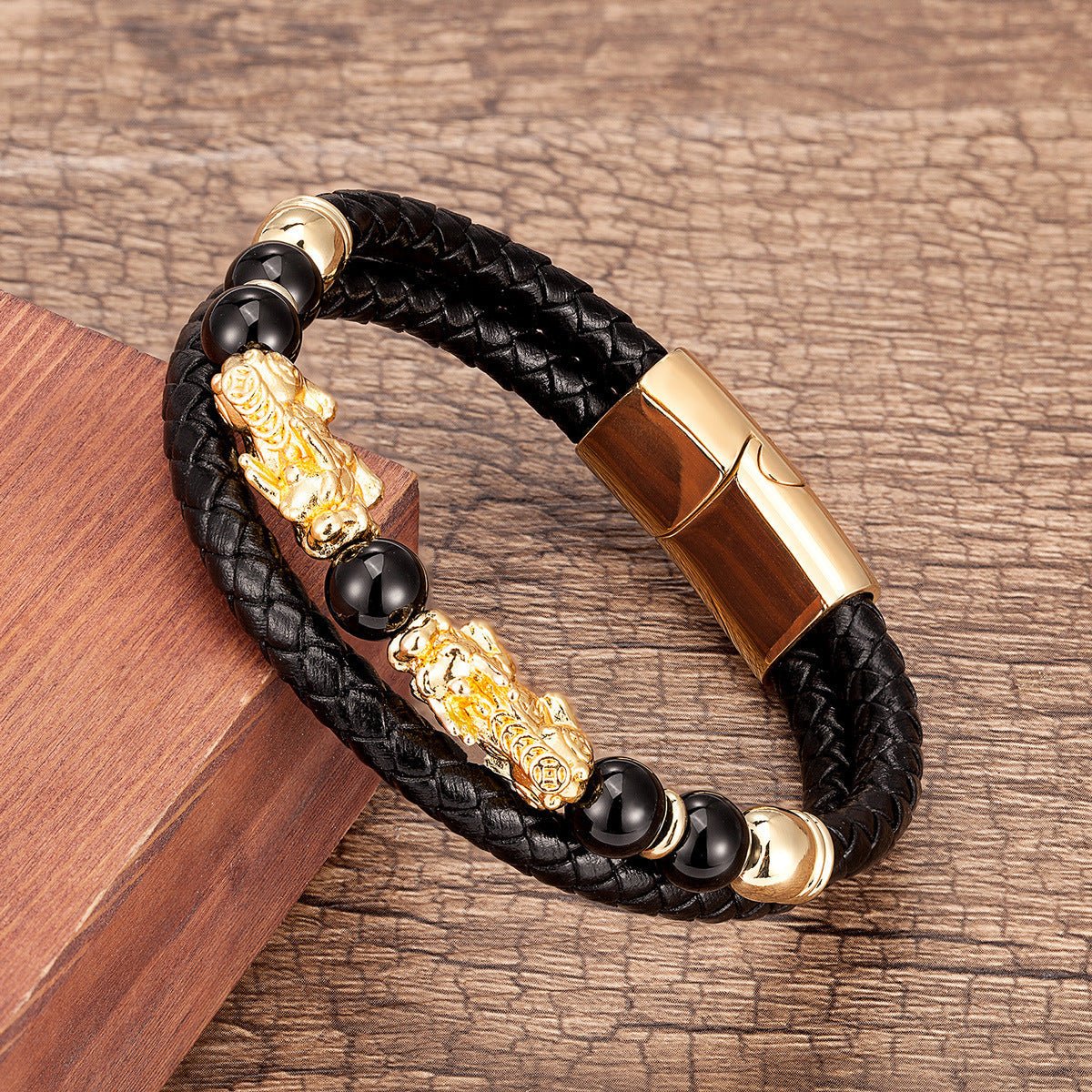 Bracelet Homme Pi Xiu Agate Cuir - Protection Financière - Biloria