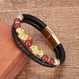 Bracelet Homme Pi Xiu Agate Cuir - Protection Financière - Biloria