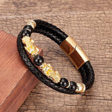 Bracelet Homme Pi Xiu Agate Cuir - Protection Financière - Biloria