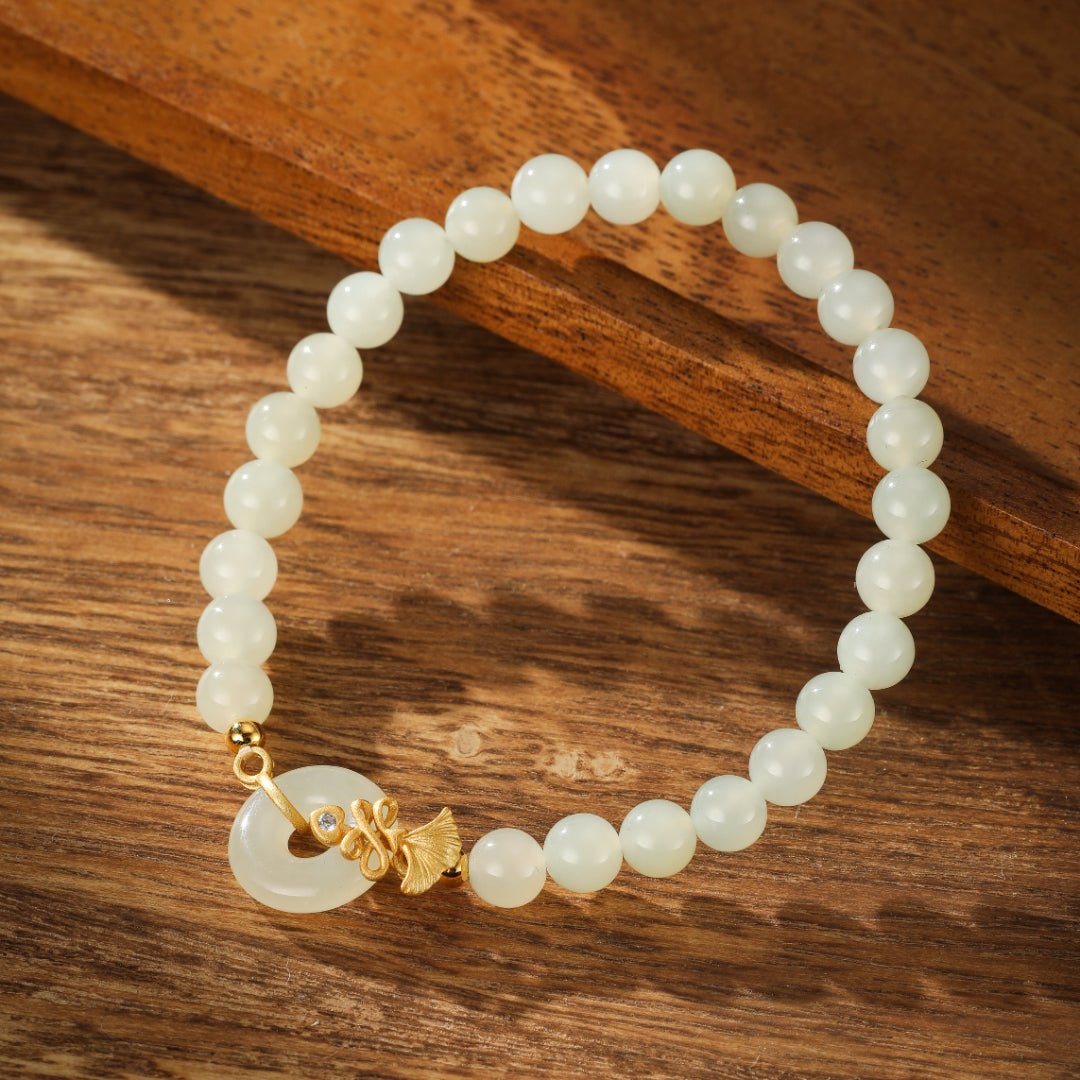 Bracelet Jade Blanc Argent Plaqué Or Œillet - Biloria