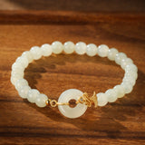 Bracelet Jade Blanc Argent Plaqué Or Œillet - Biloria