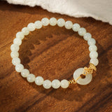 Bracelet Jade Blanc Argent Plaqué Or Œillet - Biloria