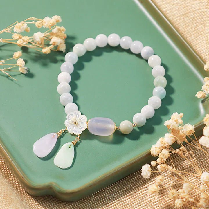 Bracelet Jade Blanc et Agate Porte-Bonheur - Biloria