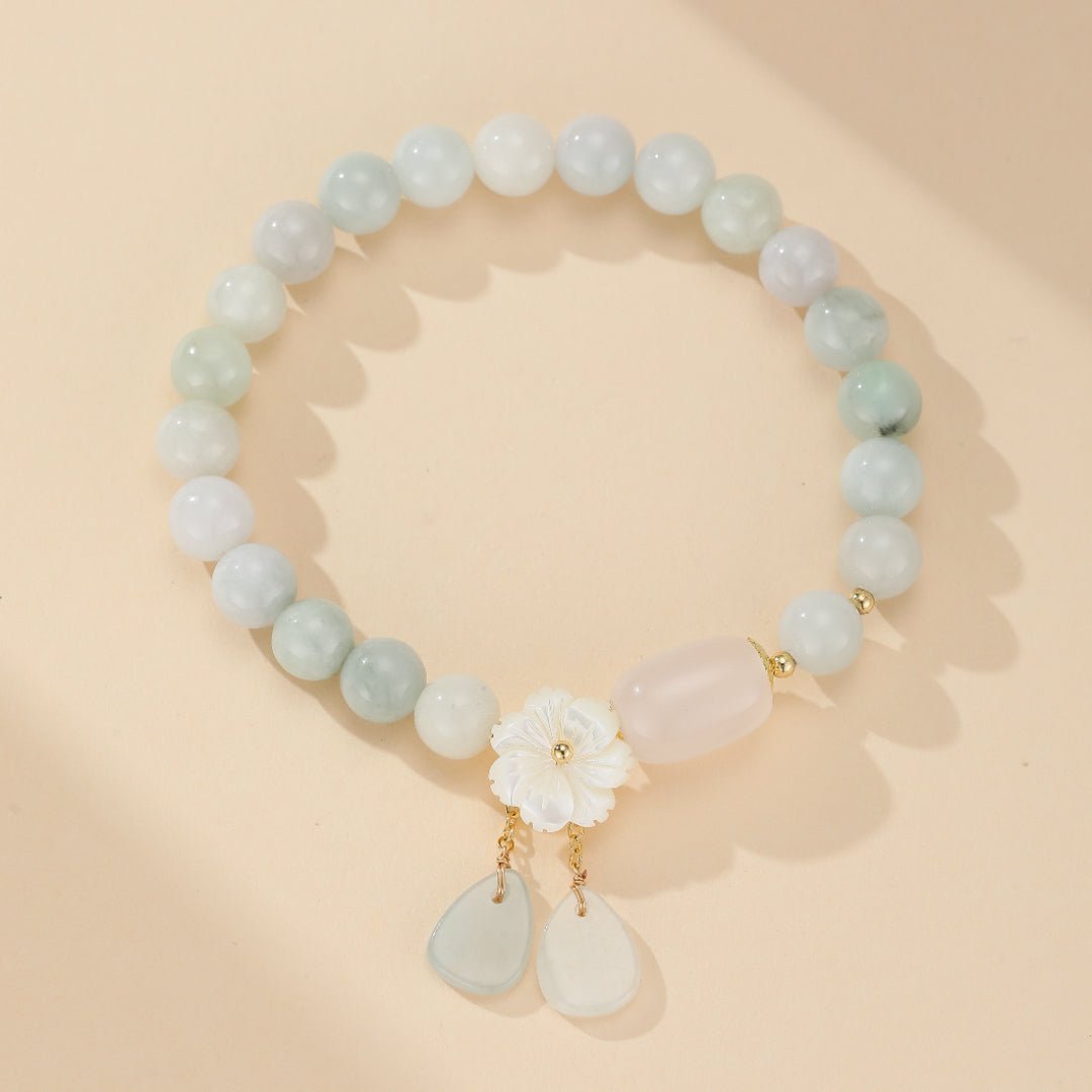 Bracelet Jade Blanc et Agate Porte-Bonheur - Biloria