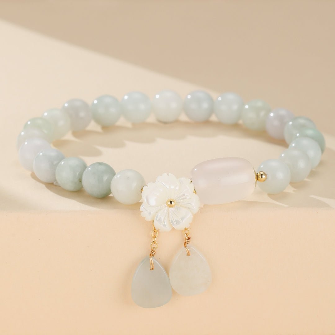 Bracelet Jade Blanc et Agate Porte-Bonheur - Biloria