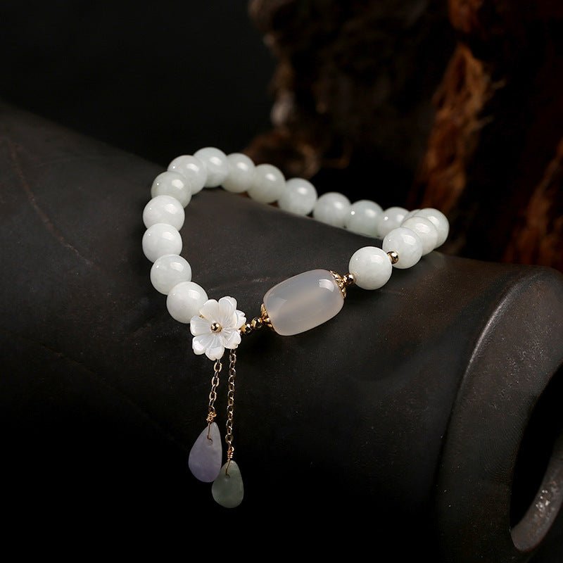 Bracelet Jade Blanc et Agate Porte-Bonheur - Biloria