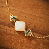 Bracelet Jade Blanc Lotus Bleu Argent Plaqué Or - Biloria