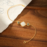Bracelet Jade Blanc Lotus Bleu Argent Plaqué Or - Biloria