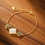 Bracelet Jade Blanc Lotus Bleu Argent Plaqué Or - Biloria