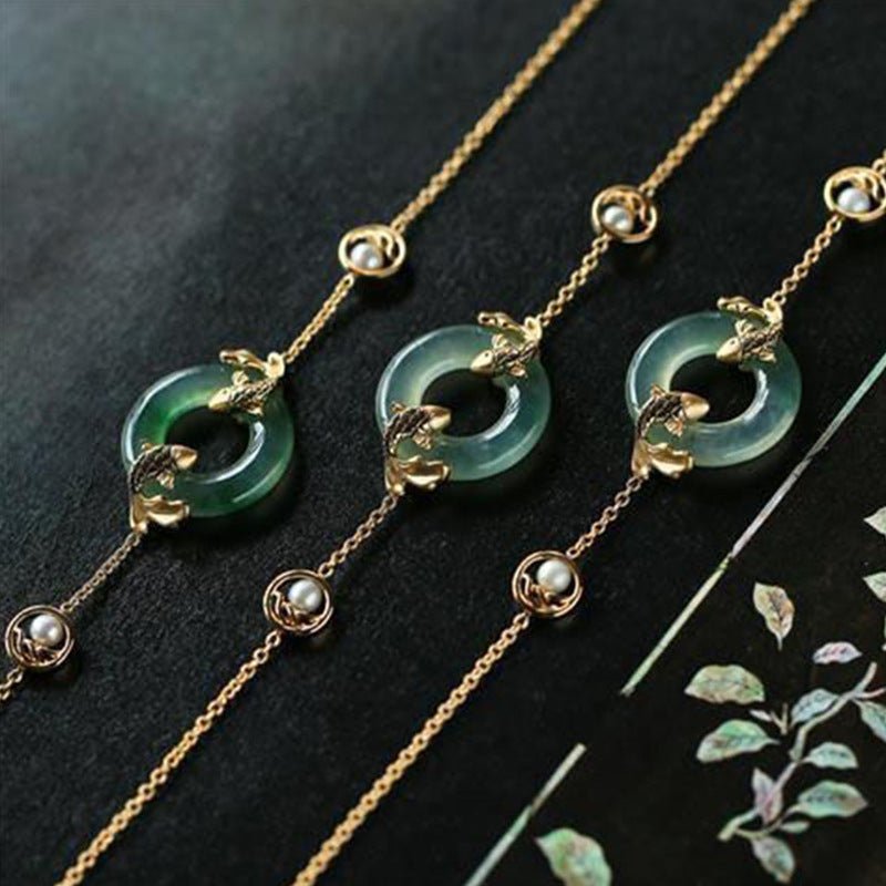 Bracelet Jade Carpe Koï Plaqué Or – Abondance et Prospérité - Biloria