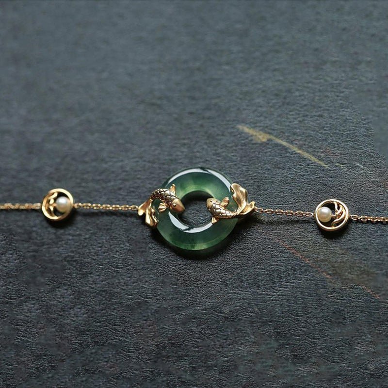 Bracelet Jade Carpe Koï Plaqué Or – Abondance et Prospérité - Biloria