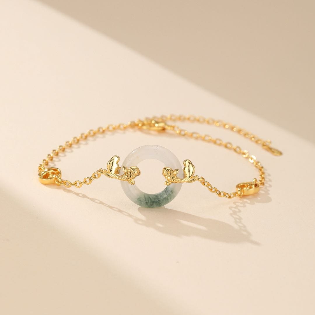 Bracelet Jade Carpe Koï Plaqué Or – Abondance et Prospérité - Biloria