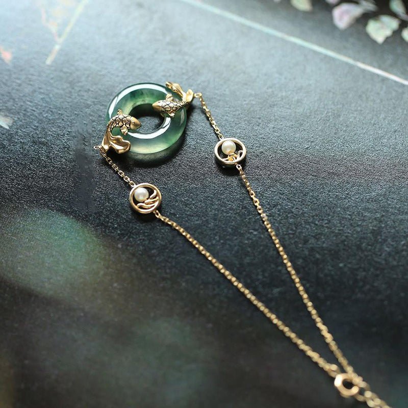 Bracelet Jade Carpe Koï Plaqué Or – Abondance et Prospérité - Biloria