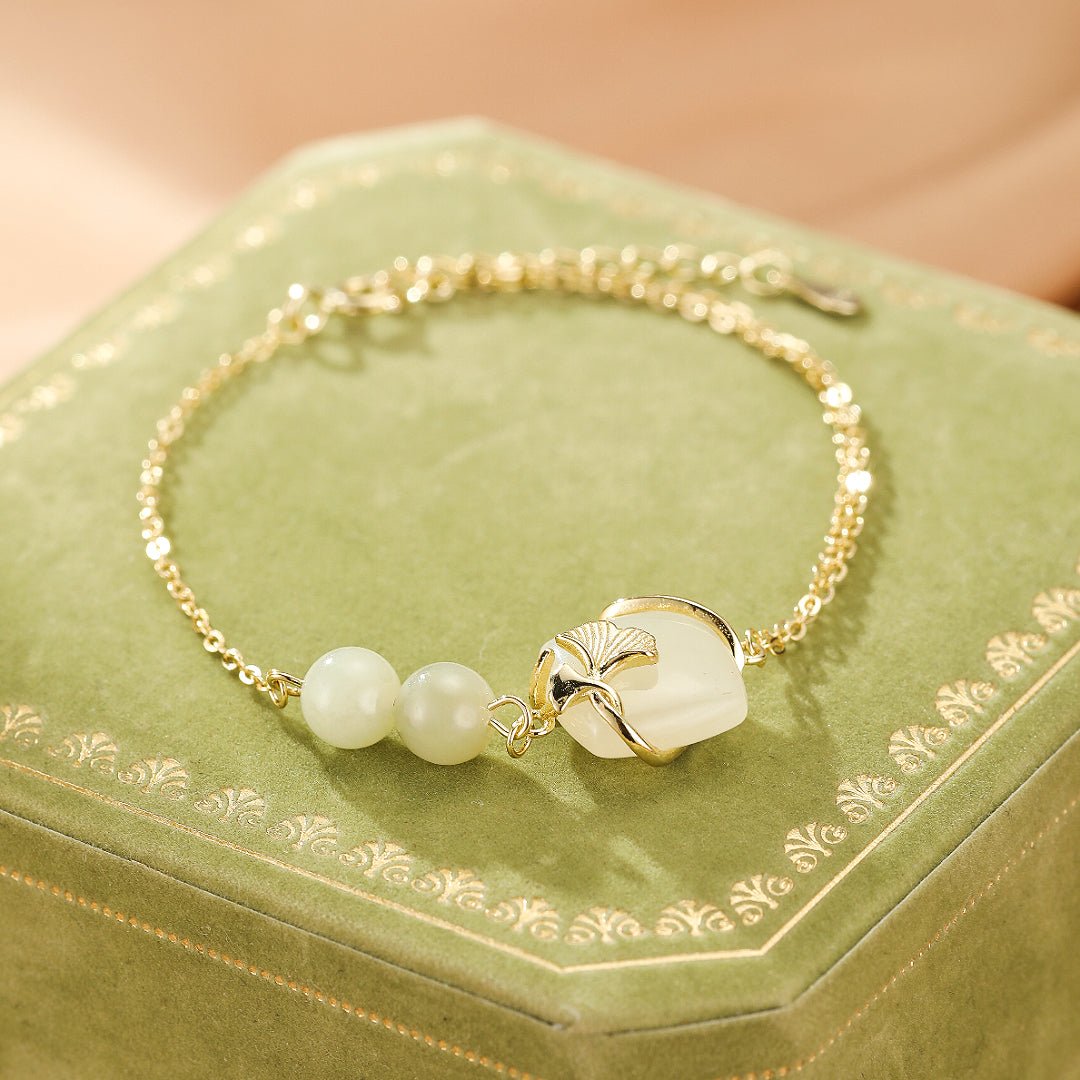 Bracelet Jade et Feuille de Ginkgo - Harmonie du Cœur - Biloria