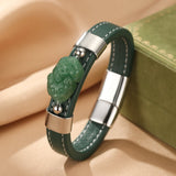 Bracelet Jade et Pi Xiu en Cuir et Acier Inoxydable - Biloria