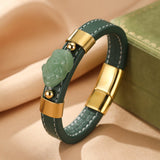 Bracelet Jade et Pi Xiu en Cuir et Acier Inoxydable - Biloria