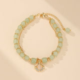 Bracelet Jade Feuille Ginkgo Argent Plaqué Or - Biloria