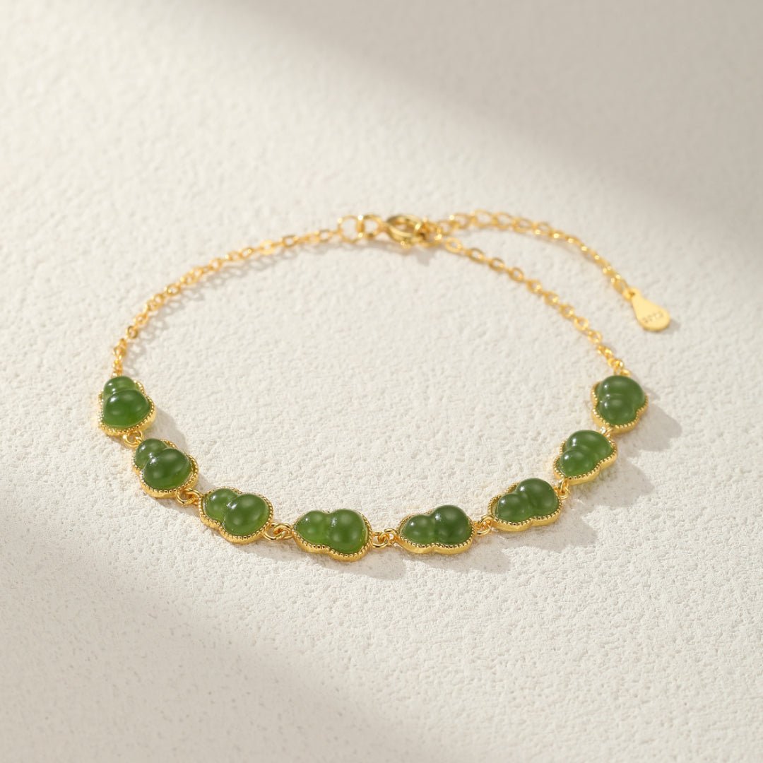 Bracelet Jade Gourde Porte-Bonheur Argent Plaqué Or - Biloria