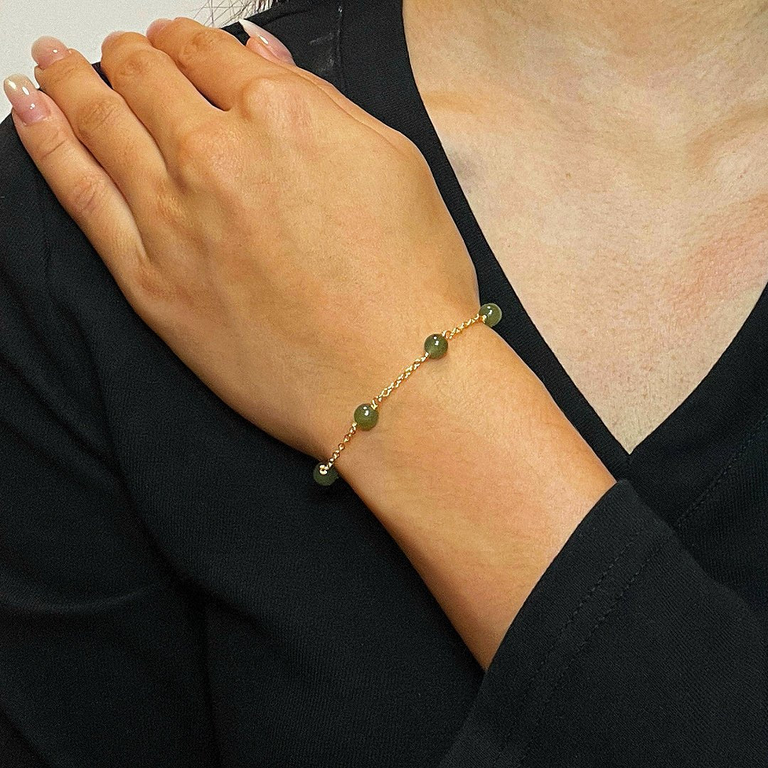 Bracelet Jade Harmonie Dorée – Argent Plaqué Or 14K - Biloria