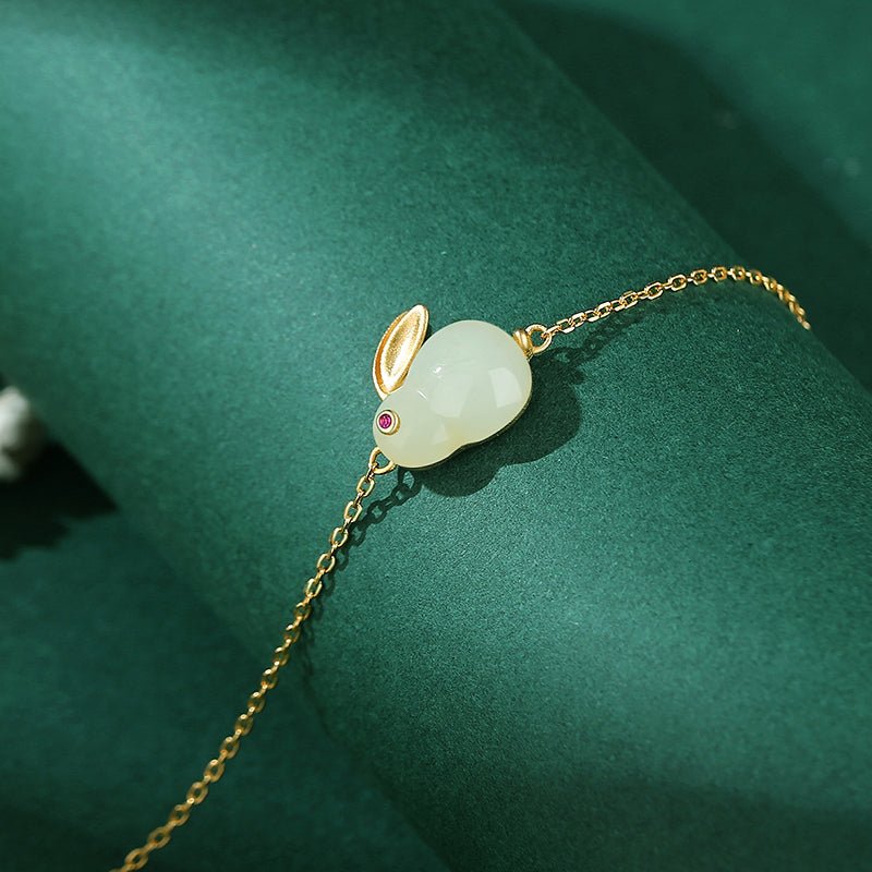 Bracelet Jade Lapin Argent Plaqué Or – Sagesse & Harmonie - Biloria
