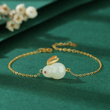 Bracelet Jade Lapin Argent Plaqué Or – Sagesse & Harmonie - Biloria
