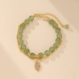 Bracelet Jade Naturel et Feuille Dorée – Bijou Ajustable - Biloria